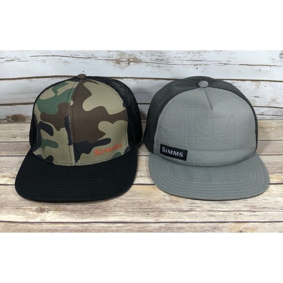 Simms Fishing Company Trucker Mesh Back Adjustable Hats Lot OF 2 Camo Gray - Picture 1 of 8